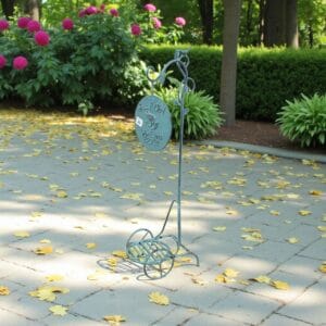 ستاند زرع حديد خارجي تصميم ريفي عربة يدوية مع لوحة ترحيب وطيور