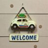 لوحة ترحيب جدارية معدنية تصميم سيارة بيتل كلاسيكية بعبارة Welcome وسلاسل تعليق