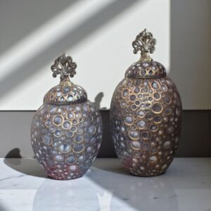 برطمان سيراميك بغطاء للديكور بحجمين وألوان ريفية أنيقة - 2