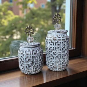 برطمان سيراميك بغطاء للديكور بحجمين وألوان ريفية أنيقة - 4