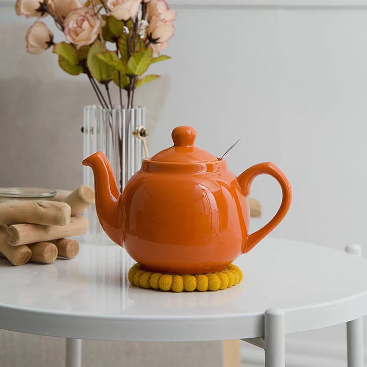 ابريق شاي مفرد ماركة London Pottery لون برتقالي يوسفي زاهي مع فلتر ستانلس ستيل