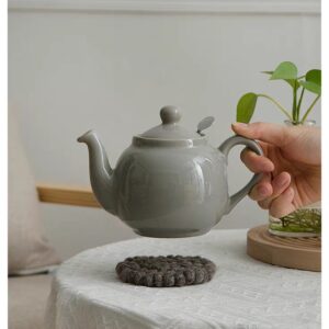 ابريق شاي مفرد ماركة London Pottery لون رمادي فاتح لامع محمول باليد