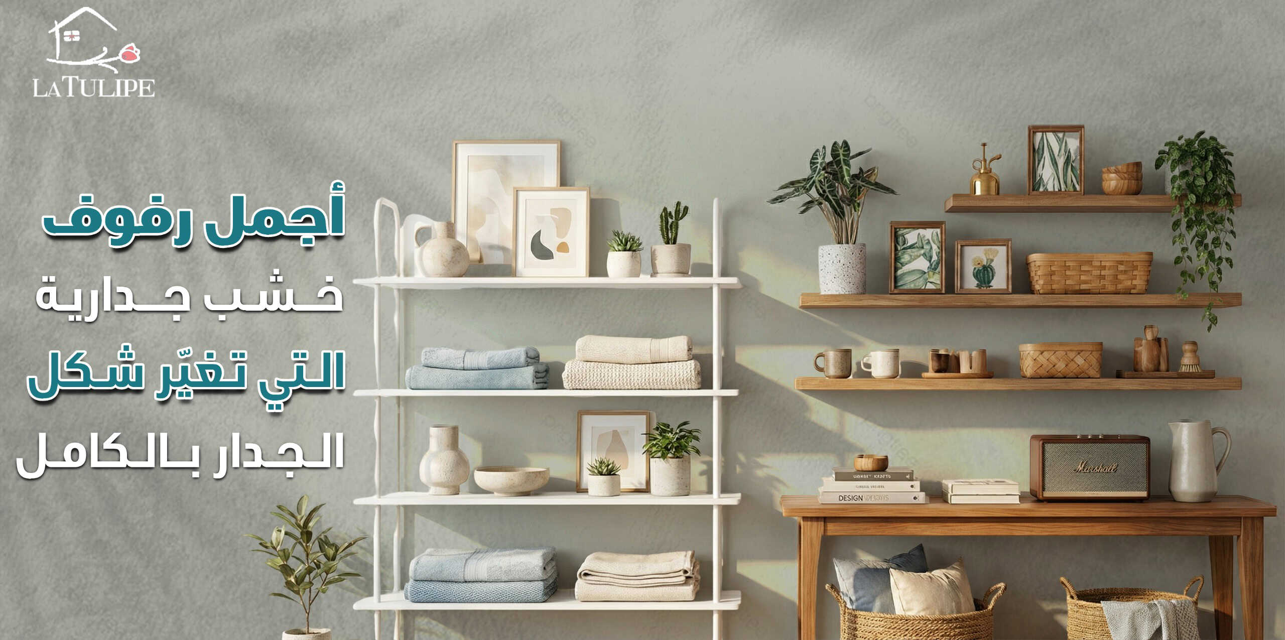 رفوف خشب جدارية