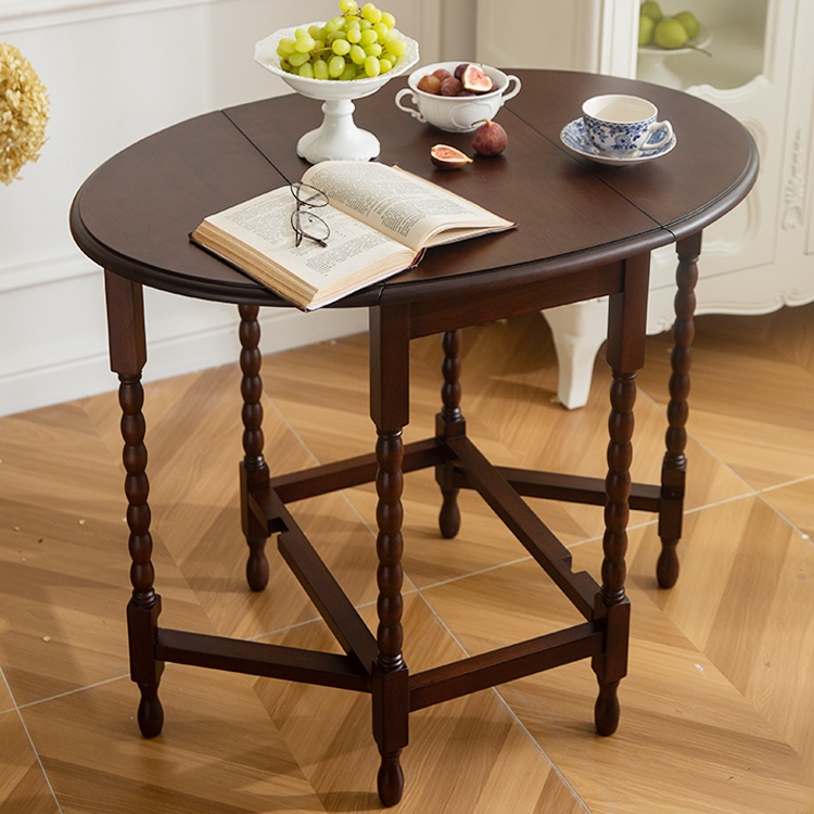 طاولة جانبية قابلة للطي بتصميم ريفي كلاسيكي نصف دائرة من الجانبين – Gate-Leg فنتج متعددة الاستخدام