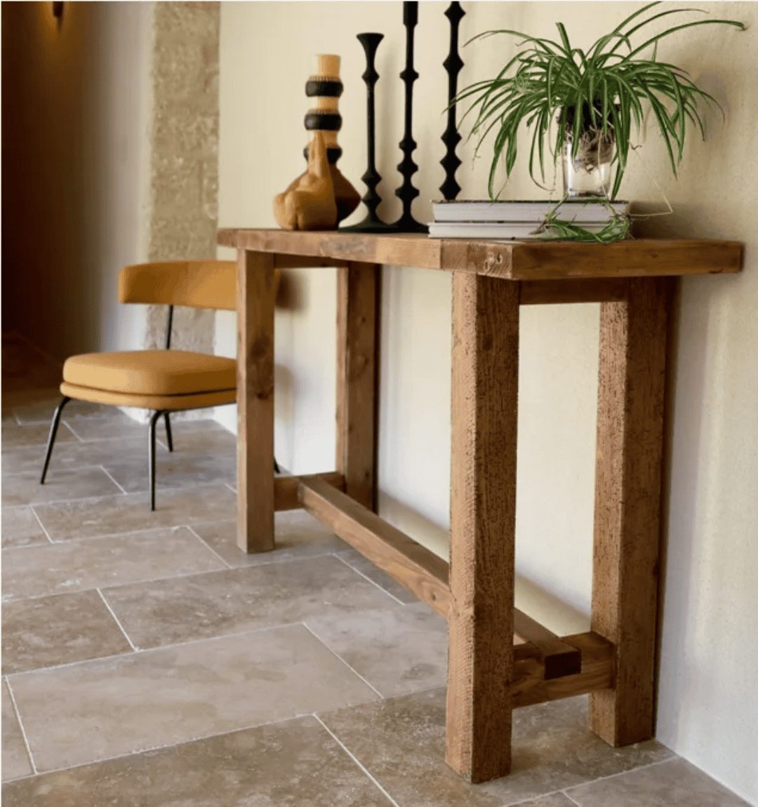 طاولة كونسول خشب طبيعي سطح سميك 5 سم مقاس 160 سم تصميم ريفي للمداخل