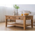 طاولة وسط قهوة خشب طبيعي مع 4 ادراج ورف سفلي للمجالس