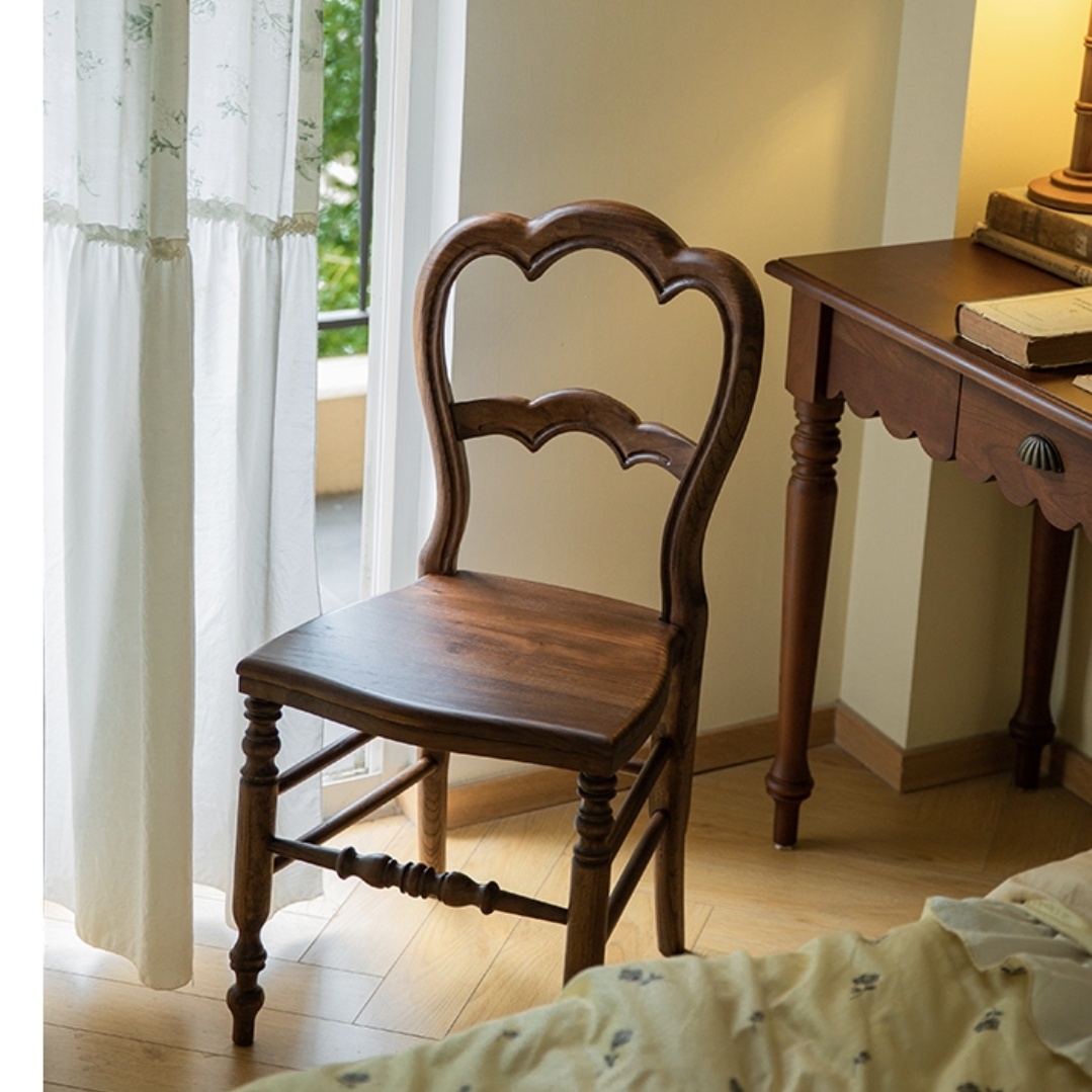 كرسي خشب زان طبيعي كلاسيك بمقعد صلب وظهر مقوس للمكاتب وغرف الطعام