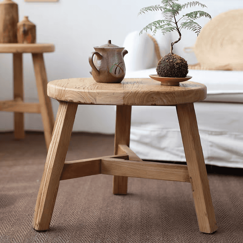 طاولة خدمة دائرية خشب طبيعي ريفي ثلاث ارجل للمجالس والزوايا