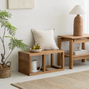 طاولة خدمة وبنش احذية خشب طبيعي مودرن متعددة الاستخدامات للمداخل
