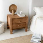 كومدينة سرير خشب طبيعي مودرن درجين تخزين لغرفة النوم