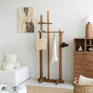 شماعة ملابس وعلاقة عبايات خشبية ارضية بتصميم هندسي طويل للمداخل