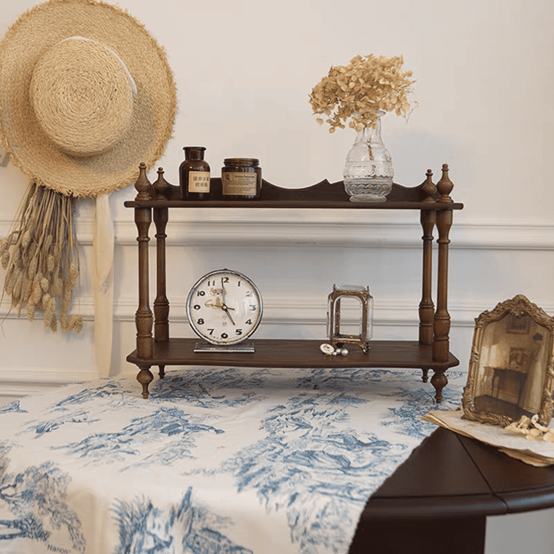 رف طاولة خشب دورين بني واسود لتنظيم القهوة والاكسسوارات