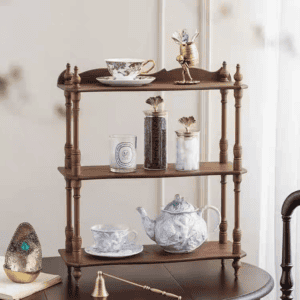 رف طاولة خشب 3 ادوار تقديم قهوة وتنظيم عطور طراز فرنسي