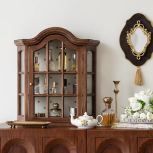 خزانة عرض عطور خشبية فنتج واجهة زجاجية مقوسة لتنظيم التسريحة