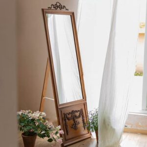 مرآة ارضية ستاند خشب طبيعي تصميم فرنسي كلاسيك لغرف النوم والملابس