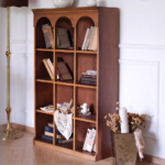 مكتبة خشبية فرنسي فنتج تصميم مقوس 12 رف للكتب والديكور