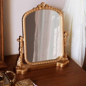 مرآة طاولة متحركة اطار ذهبي فنتج للتسريحة والمكياج