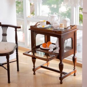 طاولة خدمة جانبية "فينتج" خشبية مع باب زجاجي وصينية تقديم علوية – عرض 70 سم