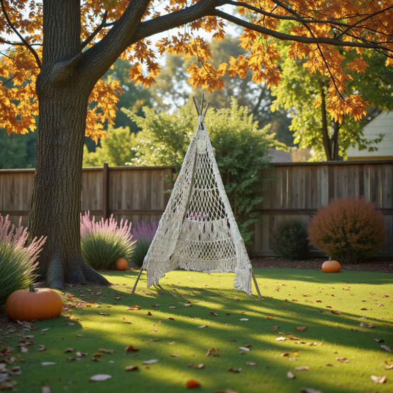 خيمة مكرمية كبيرة للحدائق والديكور الداخلي بوهو ستايل مع اضاءة